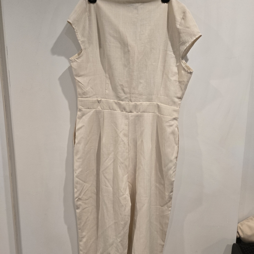 Prettylittlething Button-Down Cream Jumpsuit - image 5